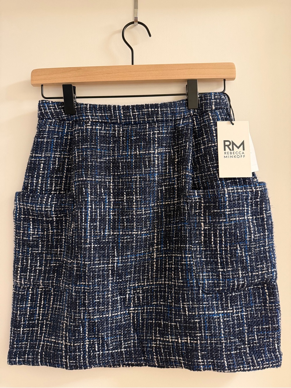 Rebecca Minkoff Blue and White Tweed Pencil Skirt, NEW